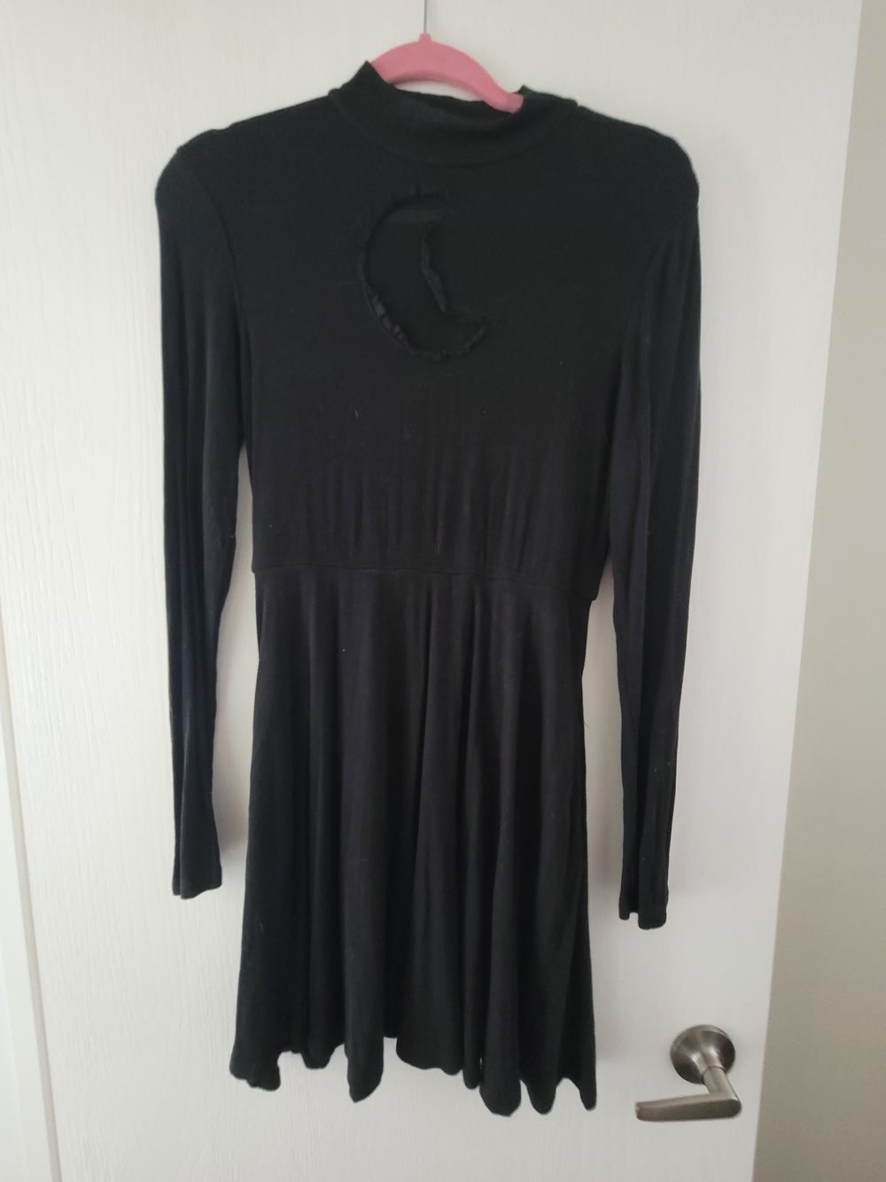 Hot Topic Moon Black Long-Sleeve Mock Neck Dress with Moon Lace Detail